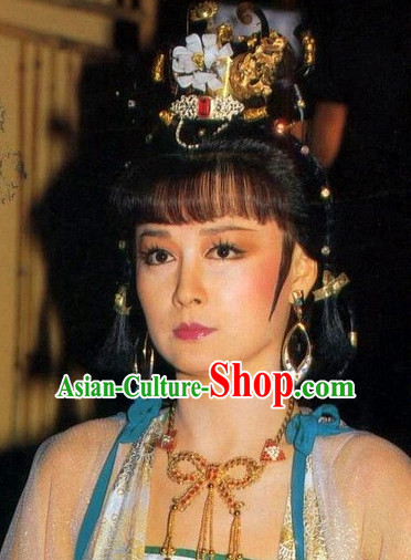 Ancient Chinese Imperial Beauties Empress Black Wigs and Hair Styling Accessories Gold Hair Clips