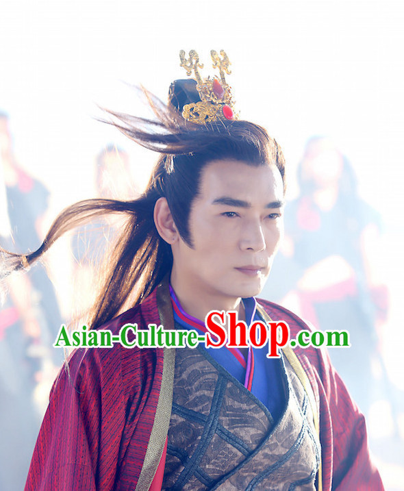 Ancient Chinese Fashion Black Long Wigs and Hair Accessory for Men or Boys