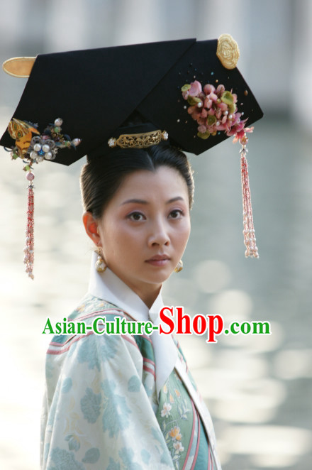 Qing Dynasty Traditional Chinese Imperial Palace Traditional Lady Hat Headwear Headgear Hair Accessories Headdress for Women Girls