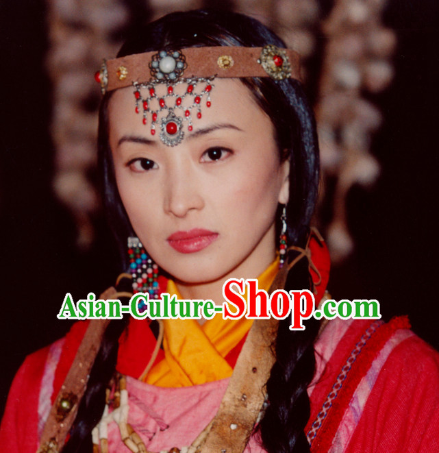 Ancient Traditional Chinese Ethnic Style Lady Black Long Wig Wigs and Headpieces for Women Girls