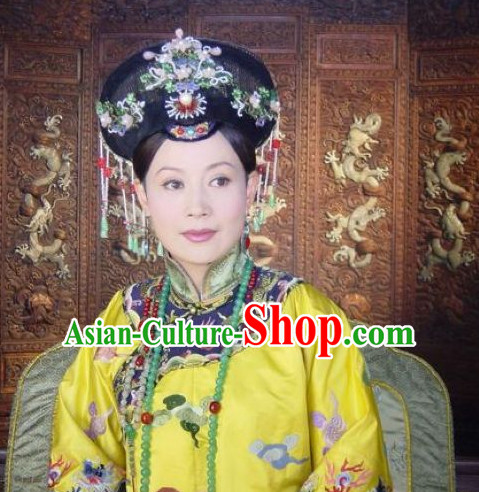 Qing Dynasty Imperial Palace Traditional Chinese Empress Style Black Long Wig Wigs and Hair Accessories for Women Girls