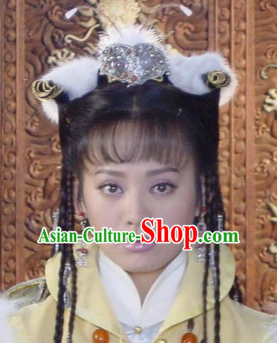 Qing Dynasty Imperial Palace Traditional Chinese Empress Style Black Long Wig Wigs and Hair Accessories for Women Girls