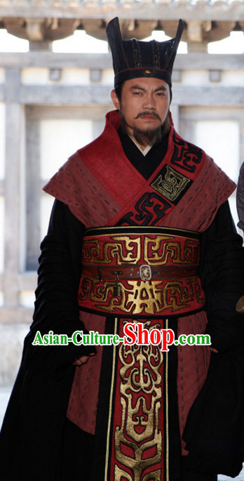 Ancient Chinese Style Minister Long Robe Dress Authentic Chancellor Clothes Culture Costume Han Dresses Traditional National Dress Clothing and Headwear Complete Set for Men