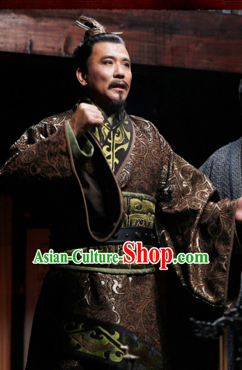 Ancient Chinese Style Minister Long Robe Dress Authentic Chancellor Clothes Culture Costume Han Dresses Traditional National Dress Clothing and Headwear Complete Set for Men