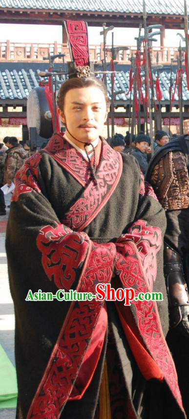 Ancient Chinese Style Minister Long Robe Dress Authentic Chancellor Clothes Culture Costume Han Dresses Traditional National Dress Clothing and Headwear Complete Set for Men