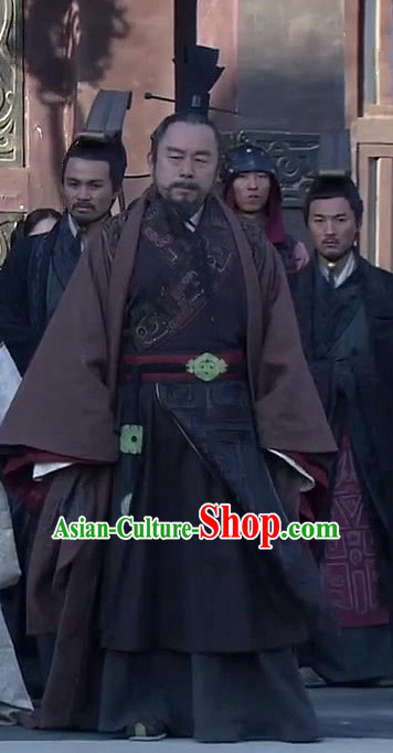 Ancient Chinese Style Minister Long Robe Dress Authentic Chancellor Clothes Culture Costume Han Dresses Traditional National Dress Clothing and Headwear Complete Set for Men