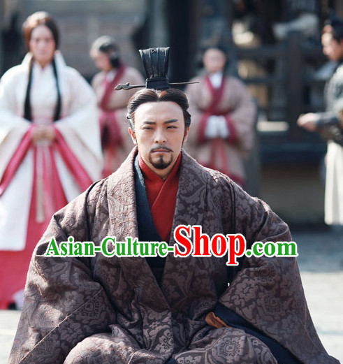 Ancient Chinese Style Minister Dress Authentic Clothes Culture Costume Han Dresses Traditional National Dress Clothing and Headwear Complete Set for Men