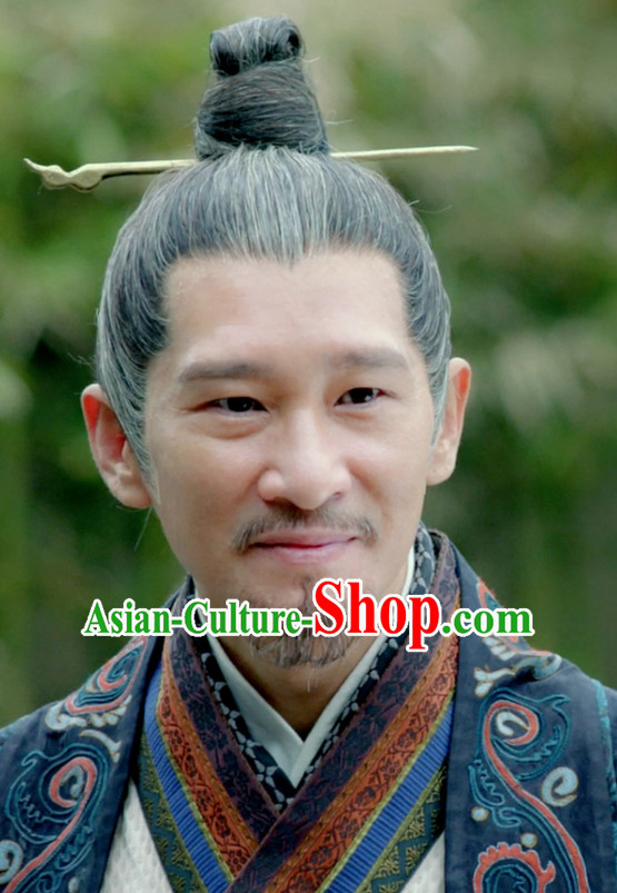 Ancient Chinese Traditional Style Grey Hair Wigs for Old Men