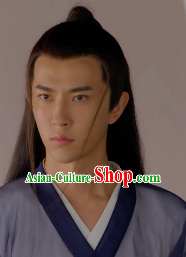 Ancient Chinese Traditional Style Long Black Hair Wigs for Young Men