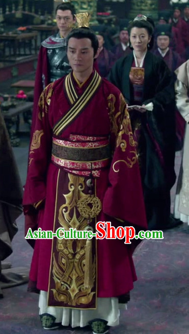 Ancient Chinese Style Emperor Costume Dress Authentic Clothes Culture Han Dresses Traditional National Dress Clothing and Headdress Complete Set