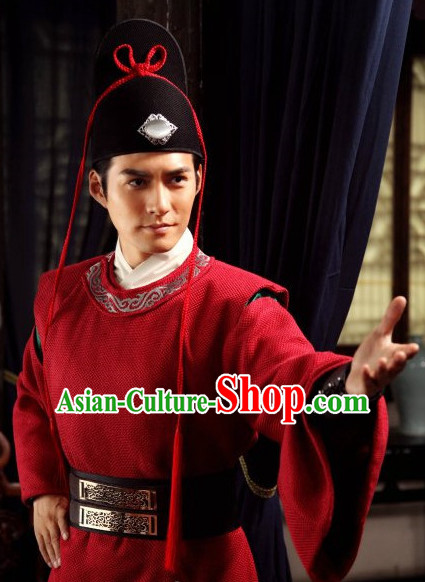 Ancient Chinese Style Policeman Costumes Dress Authentic Clothes Culture Han Dresses Traditional National Dress Clothing and Headdress Complete Set