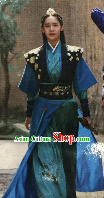 Ancient Chinese Style Warrior Hanfu Costumes Dress Authentic Clothes Culture Han Dresses Traditional National Dress Clothing and Headpieces Complete Set
