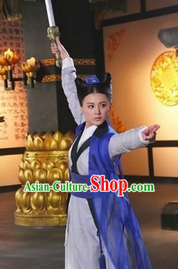 Ancient Chinese Style Superheroine Costumes Dress Authentic Clothes Culture Han Dresses Traditional National Dress Clothing and Headpieces Complete Set for Brides