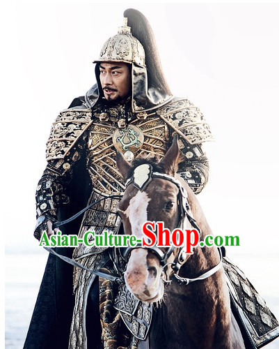 Ancient Chinese Style General Body Armor Costumes Dress Authentic Clothes Culture Traditional National Clothing and Headpieces Complete Set for Men