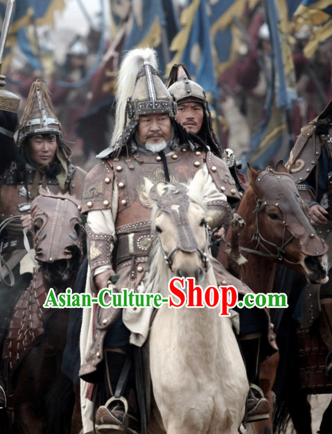 Ancient Chinese Style Genearl Body Armor Costumes Dress Authentic Clothes Culture Traditional National Clothing Complete Set for Old Men