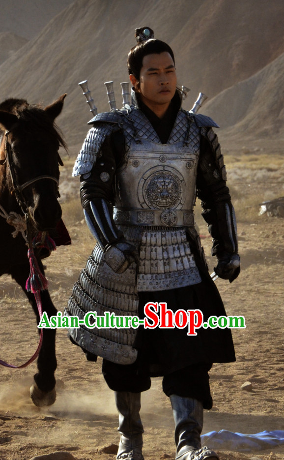 Ancient Chinese Style Samurai Body Armor Costumes Dress Authentic Clothes Culture Traditional National Clothing Complete Set for Old Men
