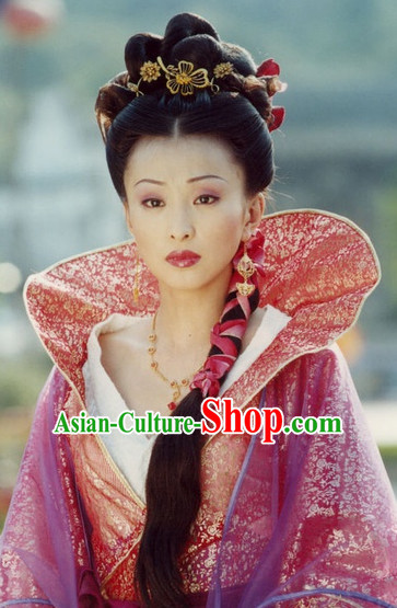 Ancient Chinese Style Palace Princess Black Long Wigs and Headwear Set