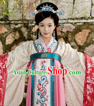 Ancient Chinese Style Palace Princess Black Long Wigs and Headwear Set