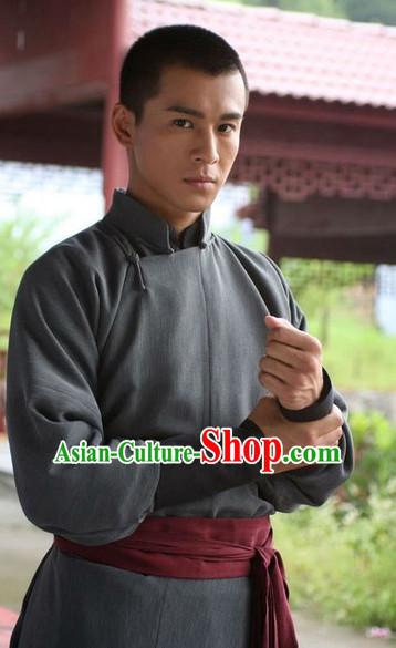 Ancient Chinese Style Male Kung Fu Long Robe Costumes Dress Authentic Clothes Culture Traditional National Clothing Complete Set