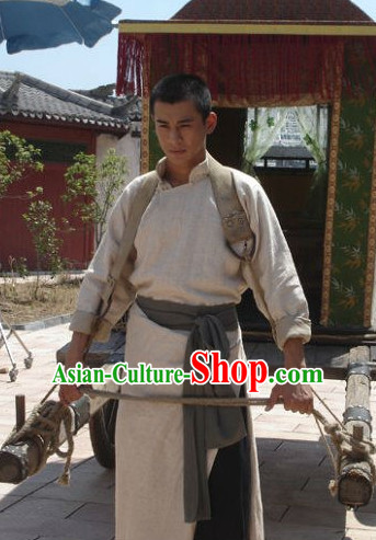 Ancient Chinese Style Male Kung Fu Long Robe Costumes Dress Authentic Clothes Culture Traditional National Clothing Complete Set