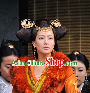 Traditional Chinese Princess Ancient Style Black Long Wigs and Hair Accessories Complete Set