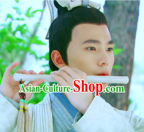 Traditional Ancient Chinese Style Black Full Wig and Headband Set for Men Teenagers Boys