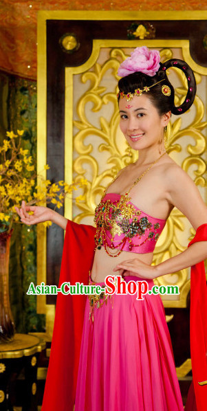 Traditional Chinese Ancient Style Classical Dancing Costumes Clothing and Headwear Complete Set for Women