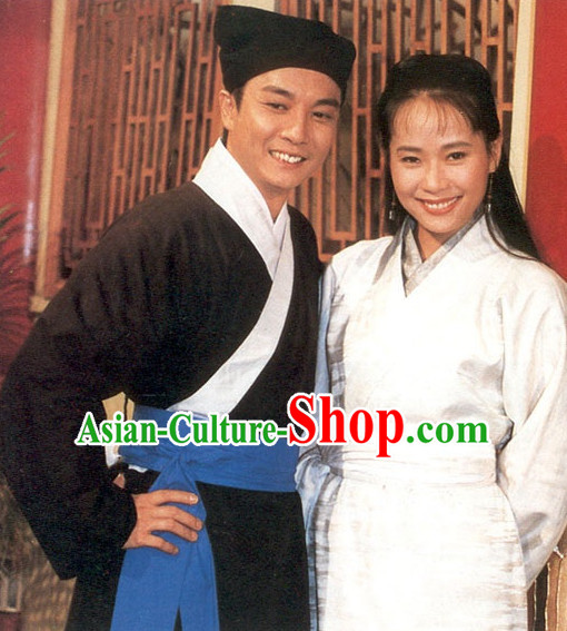 Traditional Chinese Ancient Peasant Husband and Wife Costume 2 Complete Sets for Men and Women