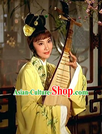 Traditional Ancient Chinese Style Lady Female Black Full Wigs and Headpieces Hair Jewelry Set for Women and Girls