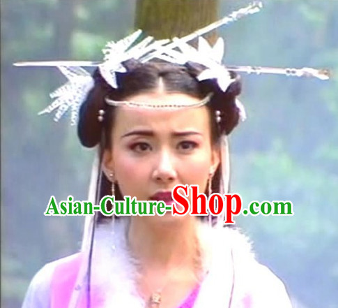 Traditional Ancient Chinese Style Lady Female Black Full Wigs and Headpieces Hair Jewelry Set for Women and Girls