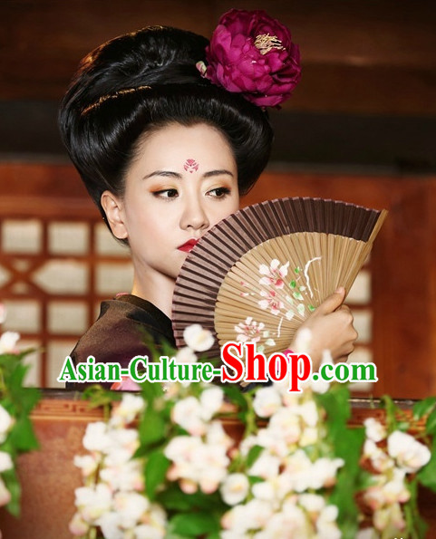 Chinese Traditional Style Princess Black Wigs and Flower Decorations for Women