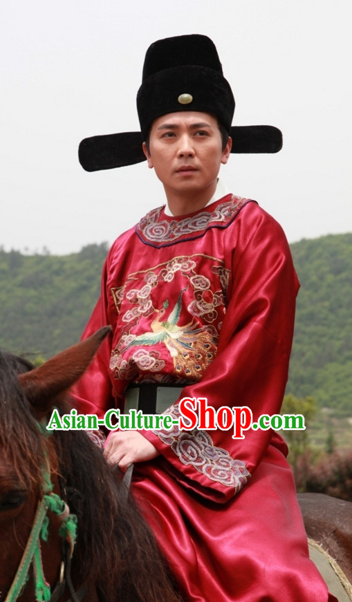 Ancient Chinese Style Official Costumes and Hat Complete Set for Men Boys
