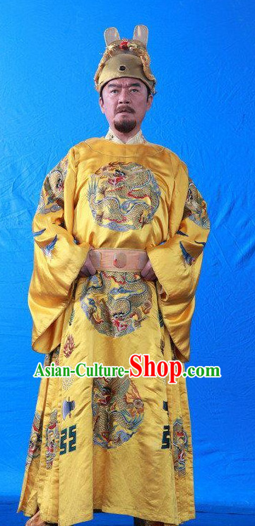 Ancient Chinese Style Emperor Costumes and Hat Complete Set for Men Boys