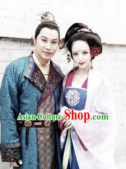 Ancient Chinese Style Prince and Concubine Costumes and Headwear 2 Complete Sets