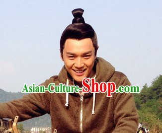 Ancient Chinese Traditional Style Samural Black Male Full Wigs