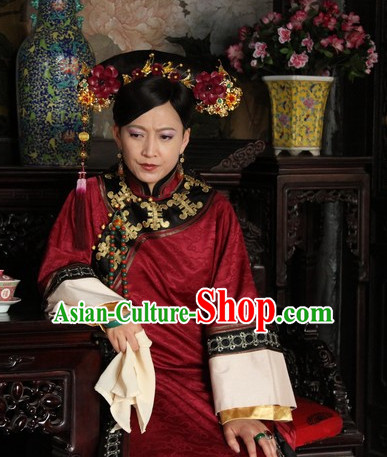 Custom Made Traditional Chinese Style TV Drama Film Manchu Ethnic Clothing and Hairpieces Complete Set