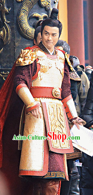 Traditional Chinese Ancient General Samural Body Armor Men Suits and Helmet Complete Set