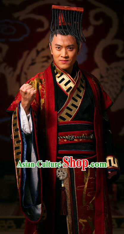 Traditional Chinese Ancient Emperor Costumes and Hat Complete Set for Men