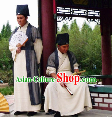 Traditional Chinese Ancient Teacher Painter Costume and Headband Complete Set for Men