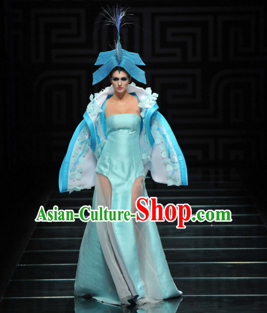 Asian Chinese Fashion Custom Tailored Custom Make Made to Order Chinese Style Fantasy Custom Made Professional Stage Performance Costumes and Hair Decoration Headwear Complete Set