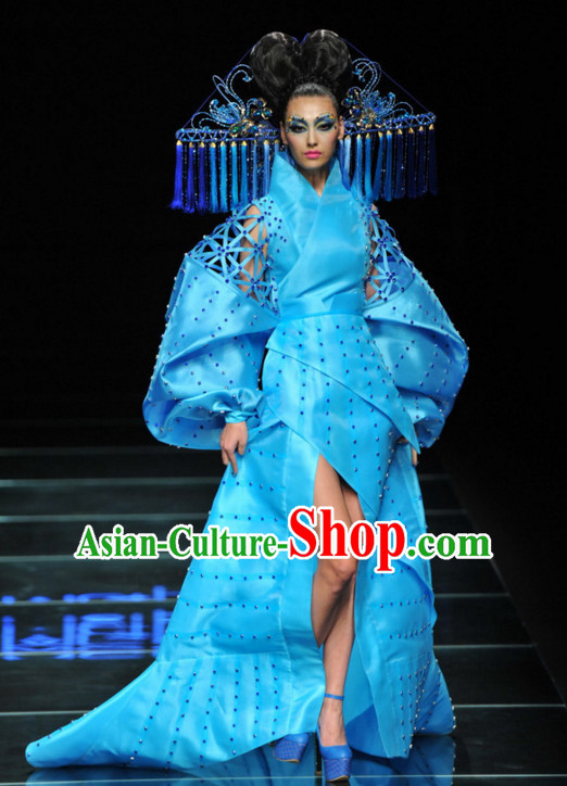 Asian Chinese Fashion Custom Tailored Custom Make Made to Order Chinese Style Fantasy Custom Made Professional Stage Performance Costumes and Hair Decoration Headwear Complete Set