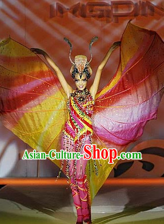 Asian Chinese Fashion Custom Tailored Custom Make Made to Order Chinese Style Fantasy Custom Made Professional Stage Performance Costumes and Hair Decoration Headwear Complete Set