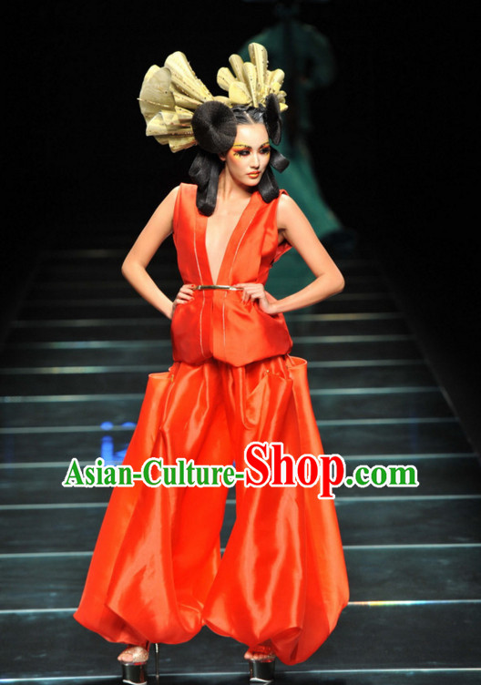 Asian Chinese Fashion Custom Tailored Custom Make Made to Order Chinese Style Fantasy Custom Made Professional Stage Performance Costumes and Hair Decoration Headwear Complete Set