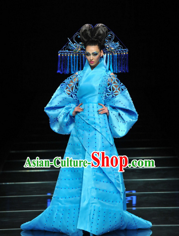 Asian Chinese Fashion Custom Tailored Custom Make Made to Order Chinese Style Fantasy Custom Made Professional Stage Performance Costumes and Hair Decoration Headwear Complete Set