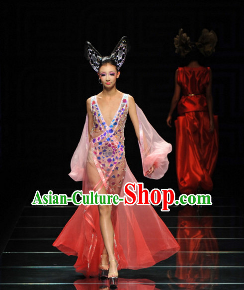 Asian Chinese Fashion Custom Tailored Custom Make Made to Order Chinese Style Fantasy Custom Made Professional Stage Performance Costumes and Hair Decoration Headwear Complete Set