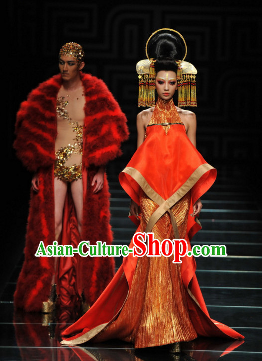 Asian Chinese Fashion Custom Tailored Custom Make Made to Order Chinese Style Fantasy Custom Made Professional Stage Performance Costumes and Hair Decoration Headwear Complete Set