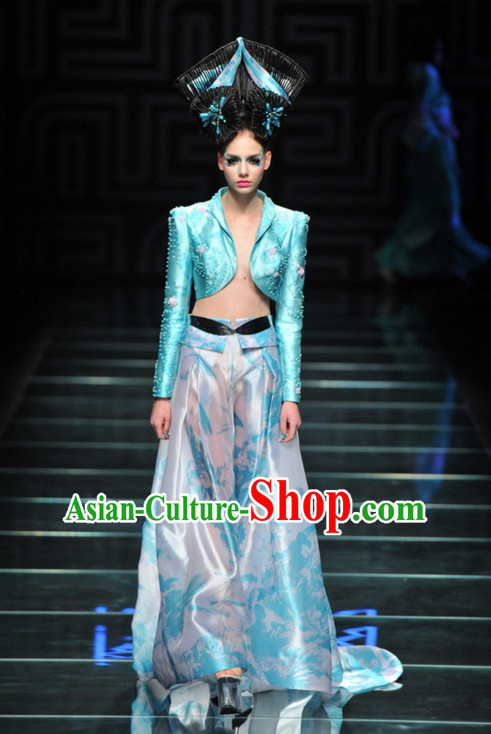 Asian Chinese Fashion Custom Tailored Custom Make Made to Order Chinese Style Fantasy Custom Made Professional Stage Performance Costumes and Hair Decoration Headwear Complete Set