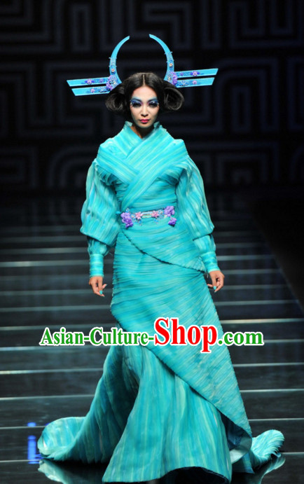 Asian Chinese Fashion Custom Tailored Custom Make Made to Order Chinese Style Fantasy Custom Made Professional Stage Performance Costumes and Hair Decoration Headwear Complete Set