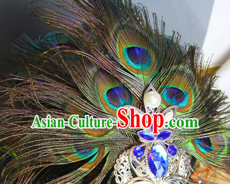 Ancient Chinese Imperial Royal Prince Peacock Feather Hair Jewelry Crown