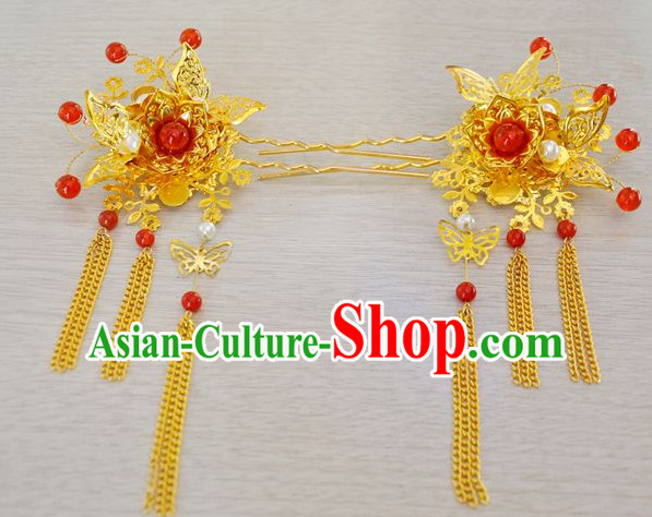 Chinese Traditional Ancient Imperial Hair Sticks Hair Ornaments Chopsticks Gold Hair Pins Hairsticks Oriental Asian Head Jewellery Hair Clips Hair pIeces Hair Style